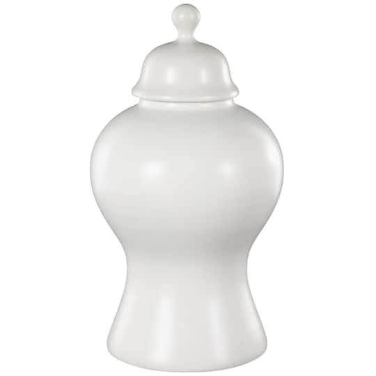 Ivory and Iris White Ceramic Rounded Decorative Jars with Lid & Ball Knob